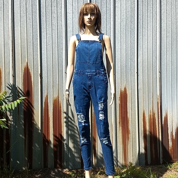 Skinny distressed denim overalls size S - Picture 17 of 17